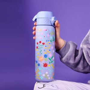 30b7bb3f4a6e5be3eca4e5b000a774d6.jpg ION8 butelka termiczna 500 ml, w kolorze fioletowym, z motywem „Kwiaty”, do szkoły, podwójna ścianka