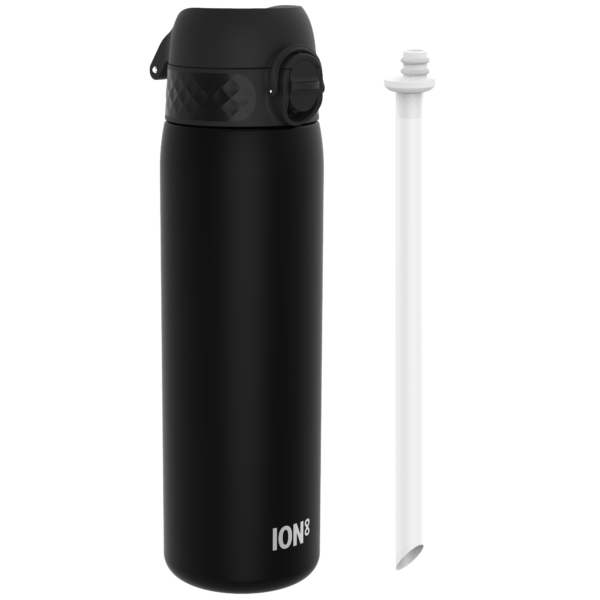 ION8 butelka Recyclon ze słomką 500 ml, w kolorze czarnym, do szkoły, bez BPA